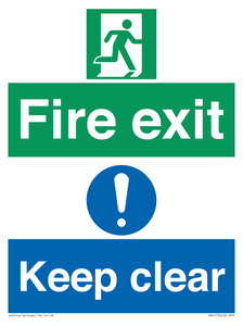 Fire exit Keep clear dual sign
